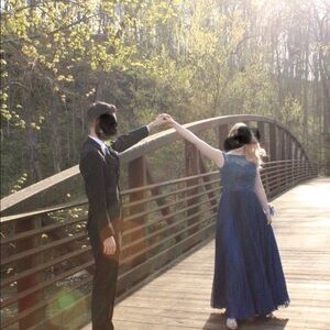 Sherry Hill Blue Sparkly Prom Military Ball Dress